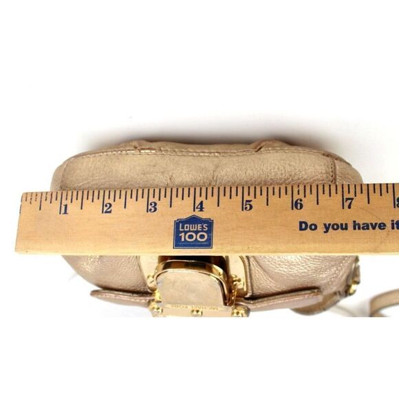 MICHAEL KORS ANTIQUE GOLD GENUINE LEATHER FLAP X-BODY SHOULDER BAG HANDBAG PURSE - Picture 9 of 14